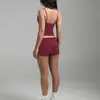 Conjunto de Roupa de Yoga Transfronteiriço com Alças Duplas nos Ombros, Top Regata com Decote Halter, Shorts Feminino com Barra Dobrável, Conjunto de Duas Peças para Corrida ao Ar Livre, Esportes e Fitness
