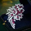 Broche de Corindón Rojo Zirconia Flor de Bauhinia de Lujo Accesible de Gama Alta Joyería de Lujo para Mujer Accesorios para Chaqueta Traje Corsage