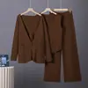 Elegante conjunto de moda socialite para mulheres, novo estilo outono e inverno, solto, simples, casual, colete de tricô, calça wide leg, conjunto de três peças moderno
