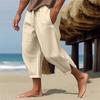 Pantalones de lino para hombre, pantalones de playa de verano, con cordón, cintura elástica, cremallera, piernas, color sólido, cómodos, transpirables, pantalones casuales