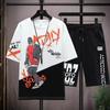 Cor de correspondência hip hop terno esportivo marca de moda masculina verão T-shirt casual shorts bonito Ice Silk fino juventude top