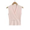 SY2027-25 Primavera Nuevo Estilo Coreano Puro Sexy Ajustado Adelgazante Cuello en V Cruzado Cintura Ceñida Chaleco de Punto
