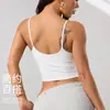 Camiseta Deportiva Transfronteriza de Cuello Redondo con Tirantes Ajustables para Mujer con Almohadillas en el Pecho, Top Corto de Alta Elasticidad para Yoga y Fitness