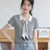 Blusa de Tricô Manga Curta com Gola Polo, Estilo Coreano Transfronteiriço, Cachecol de Seda para Mulheres, Novo Estilo Verão 2026, Casual Fino Petite