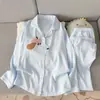 Pijama de Algodão Nuvem para Mulheres, Estilo Coreano Primavera e Outono Desenho Animado Fofo Cardigã Manga Longa Calça Longa Fino Roupa de Casa Pode Ser Usado Fora
