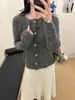 Suéter Cardigan de Punto Gris para Mujer Otoño 2025 Nuevo Tops para Mujer Estilo Coreano Ropa de Principios de Otoño
