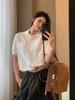 Ropa de Mujer de Alta Gama Estilo ROW Lujo Ligero Top de Punto con Cuello Polo con Camiseta de Algodón Base de Manga Corta para Mujer Verano