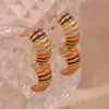 Moda Retro Transfronteriza Europea y Americana Pendientes Nuevos de Gama Alta Acero Inoxidable Chapado en Oro de 18K Pendientes de Gota de Aceite con Patrón Colorido para Mujer