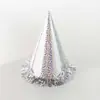 Tocado de película de aluminio transfronterizo sombrero de cumpleaños color sólido niños adulto papel decorativo láser brillante color papel facial brillante