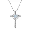 Moda transfronteriza personalidad S925 ópalo blanco redondo corazón de melocotón diamante cruz collar cadena de clavícula versátil