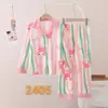 Pijamas para meninas primavera e outono novo terno de manga comprida com lapela roupas para casa infantil cardigan roupas para casa crianças médias e grandes