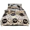 Conjunto de Roupa de Cama de Leite Fleece Estampado de Quatro Peças para Outono e Inverno Lençol de Elástico Quente Espessado Estilo Conjunto de Três Peças para Dormitório de Estudante Roupa de Cama Fofa