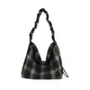 Bolsa Grande de Lã Xadrez Outono e Inverno para Mulheres 2026 Nova Bolsa Tote Estilo Coreano Bolsa de Ombro Casual Grande Capacidade Estilo Preppy