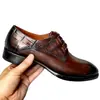 Zapatos de Cuero de Gama Alta para Hombre Piel Genuina Tallada Zapatos de Cuero para Traje Suela de Cuero Patrón de Cocodrilo Retro Zapatos de Cuero Formales de Negocios Zapatos de Boda para Hombre