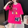 Camiseta de Manga Corta de Algodón Puro con Bolsillo de Solapa Estéreo Estampado Pantalones 2025 Nuevo Verano Top de Estilo Midi con Abertura