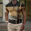 Polo de manga corta con solapa y estampado digital 3D para hombre, de comercio transfronterizo, de Europa y América, a la moda, a rayas