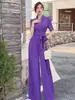 Mono Nuevo de Gama Alta para Mujer de Verano, Elegante y con Estilo, Color Sólido, Cintura Alta, Adelgazante, Cintura con Lazo, Pierna Ancha, Mono Fluido