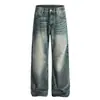 Fx057-1 Retro Americano Moderno Unisex Estilo Callejero Lavado Vintage Azul Diseño Holgado Jeans Acampanados para Hombre