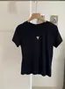 Camiseta Bordada de Manga Corta Kekezoon con Tres Rayas Verticales, Top Versátil de Cuello Redondo Ajustado al Cuerpo Venta al por Mayor 7873