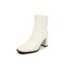 Botines elásticos de PU para mujer, botines ajustados, nuevo estilo otoño e invierno, punta redonda, cremallera trasera, tacón alto grueso, botines cortos elásticos, talla 40
