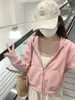 Chamarra Sudadera Corta Azul Marino Ceñida a la Cintura para Mujer Principios de Otoño Estilo Coreano Ajuste Delgado con Capucha y Cremallera Nuevo Estilo Principios de Otoño