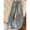 Jeans retos estilosos rasgados para mulheres, nova coleção de outono, calça larga de cintura alta lavada estilo retrô americano, emagrecedora