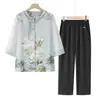 Camisa de Verano para Abuela, Ropa Estilo Chino, Traje de Verano para Madres de Mediana Edad y Mayores, Nuevo Estilo Blusa Holgada para Personas Mayores y Señoras