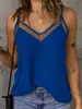 Top Base Sólido de Verano 2025 Europeo y Americano Sexy Encaje Patchwork Cuello en V Correa Ajustable Sin Mangas Hombros Descubiertos