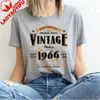 Atuendo para Fiesta de 60 Cumpleaños Camiseta Retro 1966 para Mujer Algodón Manga Corta Cuello Redondo Moda Casual Camiseta de Cumpleaños
