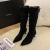 691-6 Sapatos de Salto Alto Bico Fino, Botas Plataforma para Pernas Grossas, Sapatos da Moda, Botas Longas para Panturrilha Larga, Botas de Cano Alto, Sapatos Elegantes Plus Size Femininos