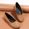 Sapatilhas de Bico Redondo com Strass para Mulheres - Estilo Coreano, Nova Coleção, Tamanho Grande, Sola Grossa, para Trabalho, Exportação, Cor Nude
