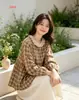 Colección Otoño 2026 Estilo Japonés Estampado Floral Pequeño Cuello Solapa Mujer Holgado Oversize Cárdigan Camisa de Manga Larga Top