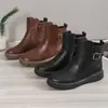 Botas de Invierno Nuevas Redondas con Cremallera Lateral para Mujer Botines Cortos de Suela Gruesa Planos Estilo Británico Botines Cortos Retro Talla Grande