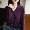 Mezcla de Lana 2026 Otoño e Invierno Nuevo Estilo para Mujer Holgado Cuello en V Elegante con Pedrería Top Corto Suéter de Punto