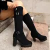 Botas Longas Retro de Salto Alto Plus Size de Primavera Estilo Niche Emagrecedoras para Mulheres Doc Martens Salto Grosso de Comércio Exterior Botas de Cano Médio