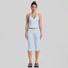 Conjunto slim-fit transfronteiriço com lindo top esportivo de costas com amarração no pescoço, traje esportivo para corrida ao ar livre, conjunto casual para yoga
