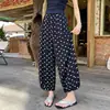 Calça cropped de linho com bolinhas de seda gelada para mulheres, verão, caimento solto, tamanho petite, cobre o quadril, perna larga estilo lanterna, faz as figuras petite parecerem mais altas