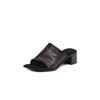 Piel de Oveja Súper Suave Ropa Exterior Silenciosa Zapatillas de Tacón Grueso Estilo Nuevo Sencillas Versátiles Tacón Medio Punta Redonda Punta Abierta Zapatillas para Mujer