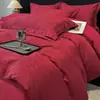 Conjunto de Casamento de Quatro Peças em Jacquard de Cetim de Algodão Puro Classe A de Alta Qualidade, 60 Contagens, Capa de Edredom de Algodão Puro de Fibra Longa Vermelho para Casamento 4
