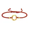 Pulseira de Casal Fita de Möbius de Ouro Puro 999 Shuibei Corda de Mão Trançada Vermelha e Preta Sinal de Amor para Homens e Mulheres Presente