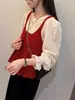 Moda de otoño nueva para mujer chaleco de punto camisa de capas superior falda con dobladillo de terciopelo con volantes conjunto de tres piezas