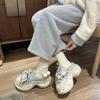 Pantuflas Gruesas de Moda con Diseño de Perlas para Otoño e Invierno, Estilo Coreano, que Aumentan la Altura, Antideslizantes, Forradas de Felpa, Cálidas Pantuflas de Algodón