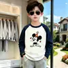 Camiseta de Manga Larga de Algodón Puro con Bloques de Color Estilo Urbano para Niños, Primavera Temprana, Estilo Coreano, Tallas Mediana y Grande para Niños, Camiseta Básica Versátil con Mangas Raglán
