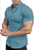2026 Camisa de Manga Corta de Color Sólido de Verano para Hombre, Transpirable, Ajuste Delgado, para Músculo, Ropa Casual para Hombre, Transfronteriza Europea y Americana