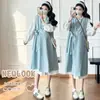 Vestido de Maternidad Principios de Primavera Estilo Nuevo Estilo Francés Elegante Blanco Versátil Camisa + Chaleco Holgado de Atar Conjunto de Dos Piezas de Maternidad