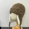 Chapéu Lei Feng de Pelúcia Quente para Outono e Inverno com Proteção para Orelhas, Chapéu de Tricô Colorido com Círculos Fofos para Mulheres, Chapéu de Lã Versátil Estilo Coreano