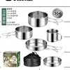 Acero Inoxidable 304 Estilo Camping Vajilla Exterior Plegable Set Equipo Estilo Camping Portátil Utensilios de Cocina Espesado Olla Se Puede Almacenar