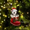 Meias de Natal Novas 2023 Decoração Pendente de Árvore de Natal de Cachorro Pingente Acrílico Plano Pingente de Decorações para Casa