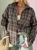2026 Nueva Camisa de Cuadros Versátil para Mujer en Otoño, Camisa a Cuadros Holgada con Cordones Retro Trendy Europeo y Americano