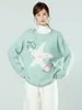 Suéter de Gola Redonda com Estrela do Mar Verde, Casaco Suéter Grosso Solto para Mulheres, Novo Estilo de Inverno, Tricô Preguiçoso e de Alta Qualidade